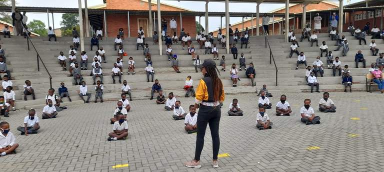 Educational talk taking place at Tirisano-Mmogo Primary school.